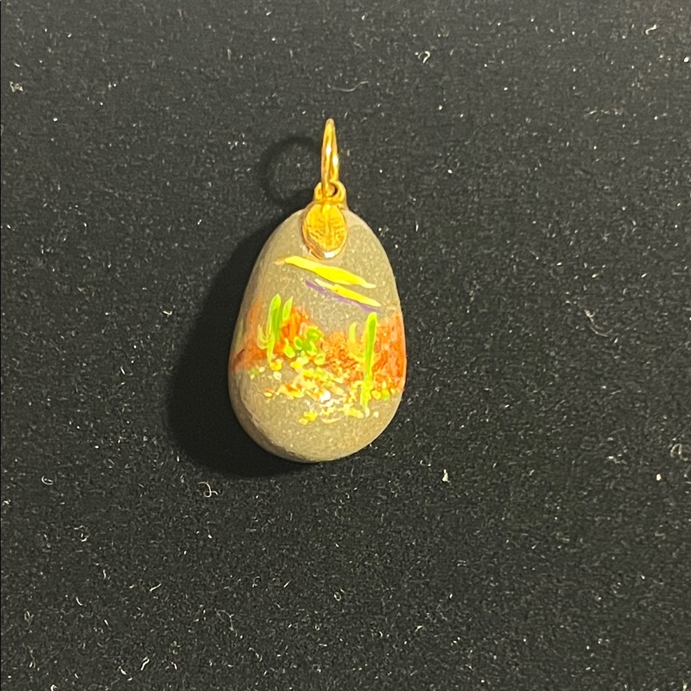Desert Scene Teardrop rock Pendant hand painted
